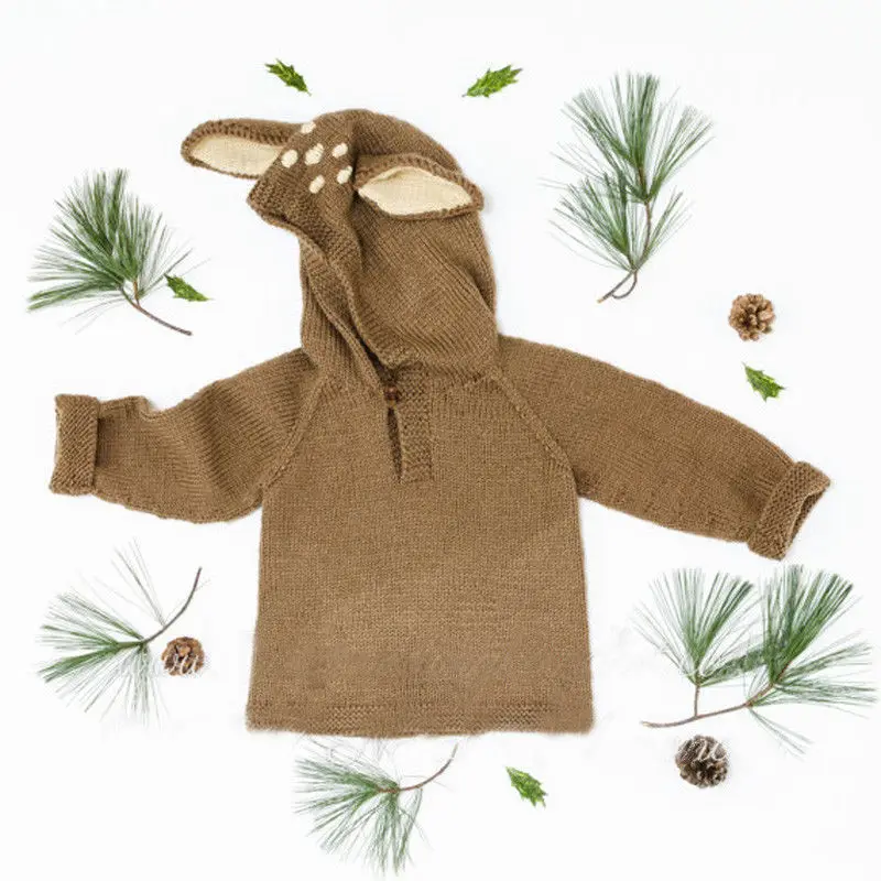 Newborn Babies Kniting Hooded Warm Top Clothing Baby Girls Infant Winter Coat Knit Sweater Baby Knitwear Long Sleeve Clothes - Цвет: A