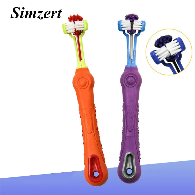 Simzert зубная щетка для животных собака уход за полостью рта Три головки es