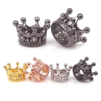 

Brass Micro Pave CZ Crown Beads,Gold Color Large Hole Crown Beads For Pandora Style Men Bracelet Jewelry DIY Charm Spacer Beads
