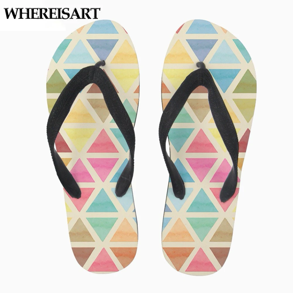 

WHEREISART 3D Geometry Brand Slippers Women Summer Slip-on Rubber Bath/Home Ladies Slippers Flip Flops for Female Girls Beach