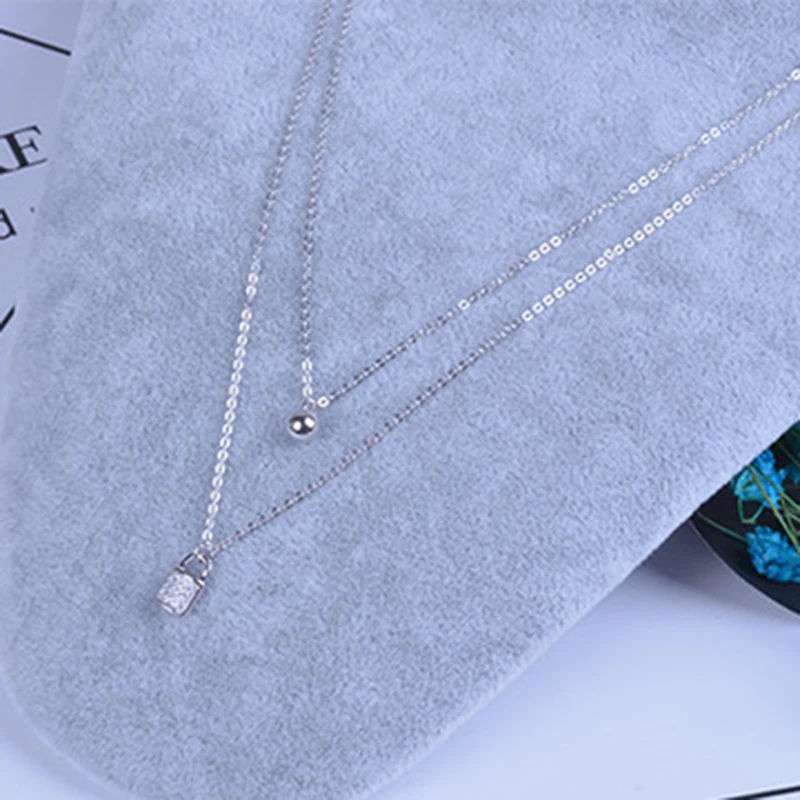 Qevila New Fashion Jewelry Necklaces 100% 925 Sterling Silver WaterDrop PadLock Pendant Necklace for Women Multilayer Chain Gift (5)
