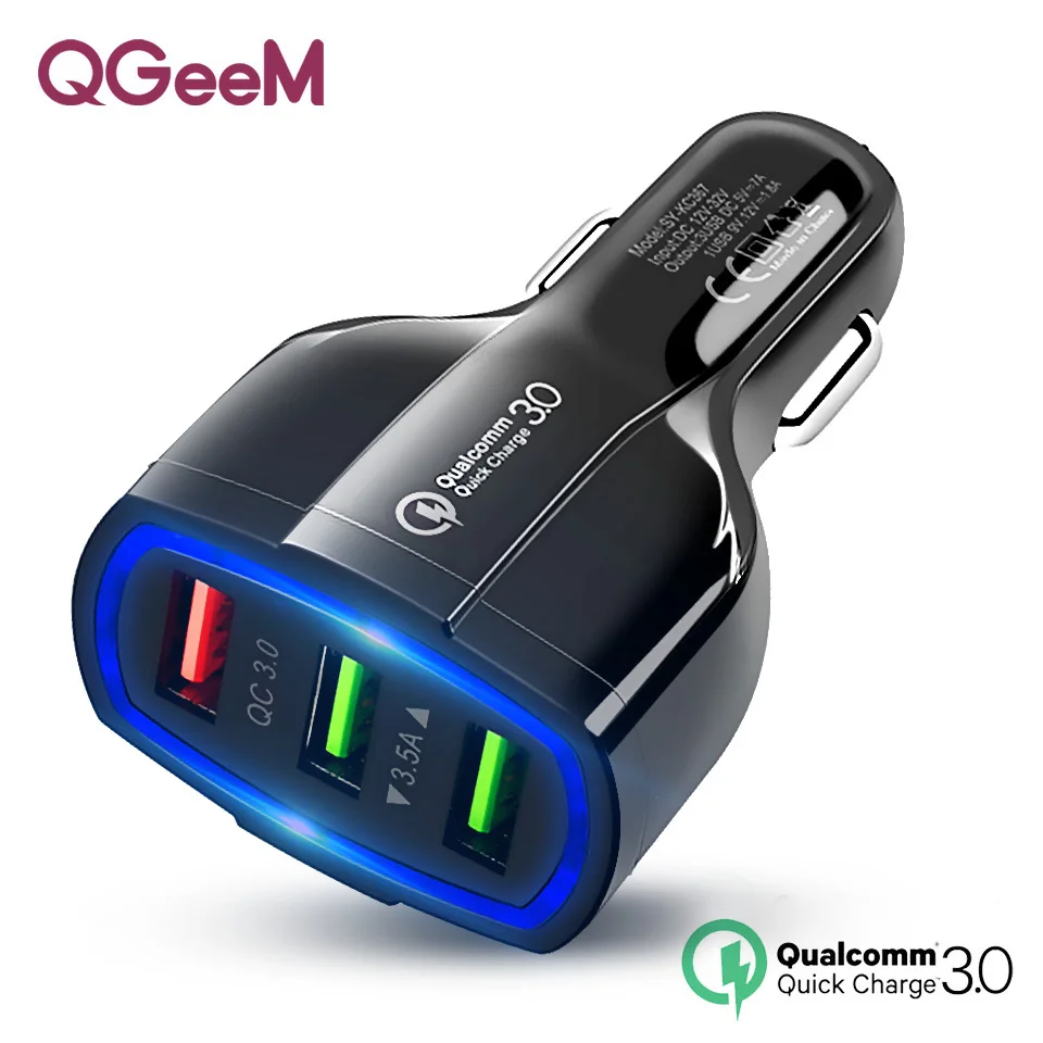 

QGEEM QC 3.0 3 USB Car Charger Quick Charge 3.0 3-Ports Fast Charger for Car Phone Charging Adapter for iPhone Xiaomi Mi 9 Redmi