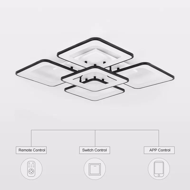 Современный светодиодный светильник-Люстра для гостиной, квадратная черная домашняя кухонная лампа с пультом дистанционного управления для спальни