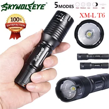 

SKYWOLFEYE Sirius Eye New Aluminum Light Flashlight Black 5Mode Zoomable XML T6 LED 18650/AAA Flashlight Focus Torch #4J04