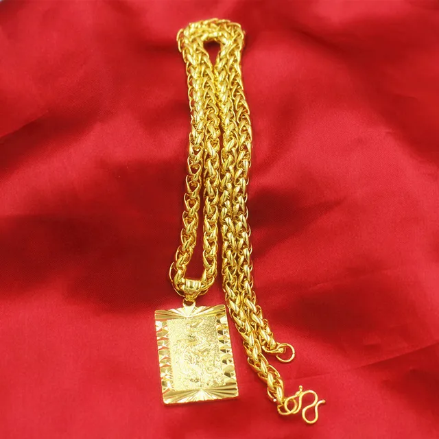 Exaggerated Long Chains 24K Gold Wide Necklace for Men Jewelry Big Gold