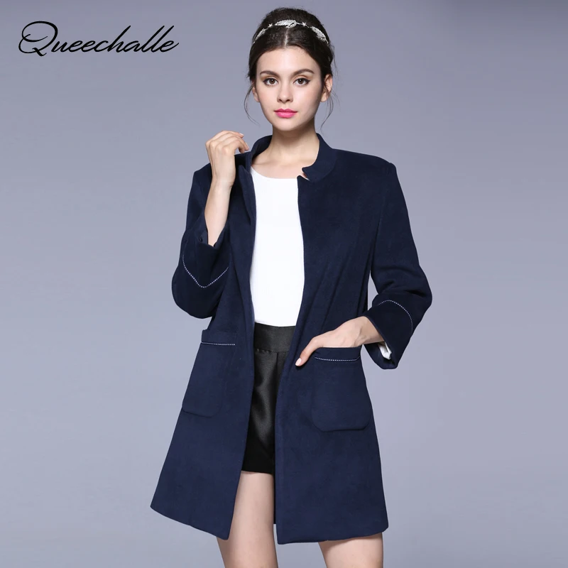 Queechalle Autumn Winter OL Working Wear Coats for Women Wide waisted