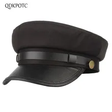 QDKPOTC осенне-зимние мужские и женские шапки в стиле милитари, хлопковые шапки в морском стиле, Лоскутная Кепка s из ПУ кожи с полями, уличная Женская кепка