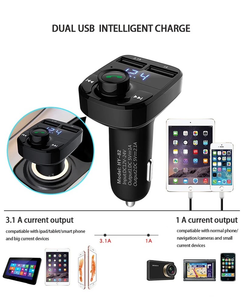 Fm-передатчик, Bluetooth, FM модулятор, комплект громкой связи, 3,5 мм, Aux, Автомобильный MP3-плеер, поддержка USB флеш-накопителя, SD карта, 5 В, 3.1A, USB зарядное устройство