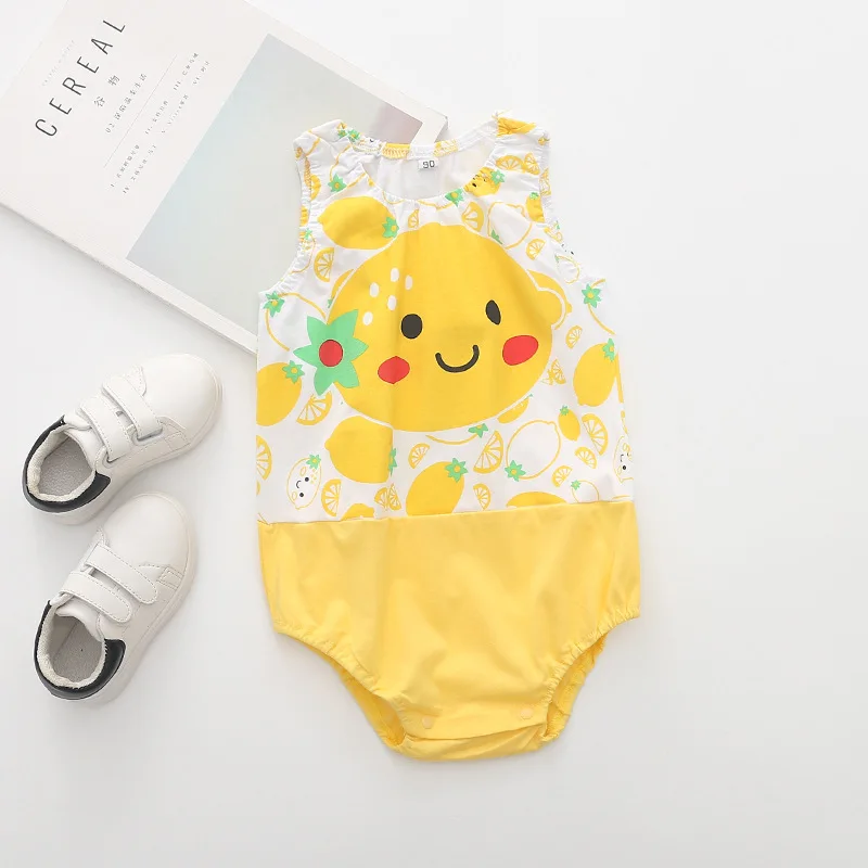 

2019 summer sleeveless cute baby jumpsuit cartoon strawberry triangle jumpsuit newborn baby cartoon fruit pattern clothing