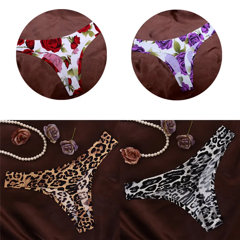 New Leopard Rose Sexy Women Cotton G String Thongs Low Waist Sexy T Panties Flower Briefs Ladies Seamless Tanga