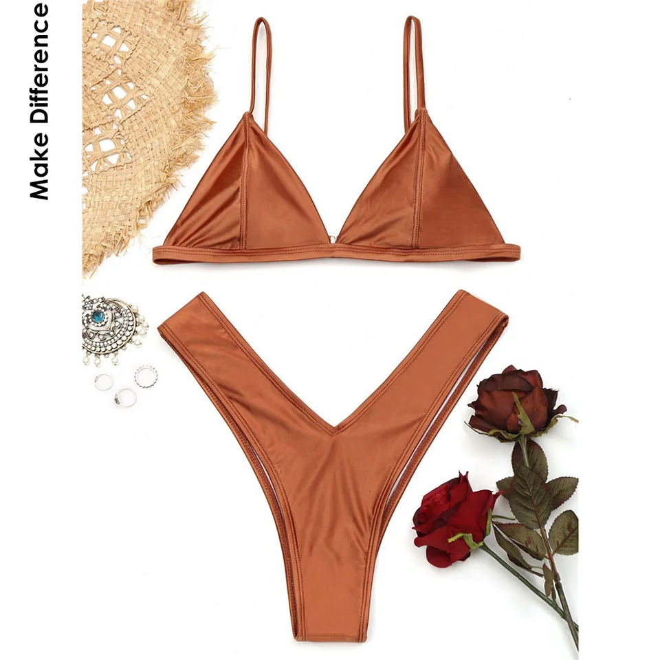 

Make Difference Brand Lycra Brazilian Bikini Tanga Swimwear 2018 Women's Sexy Summer High Waist Triangle Swimsuits Bathing Suits