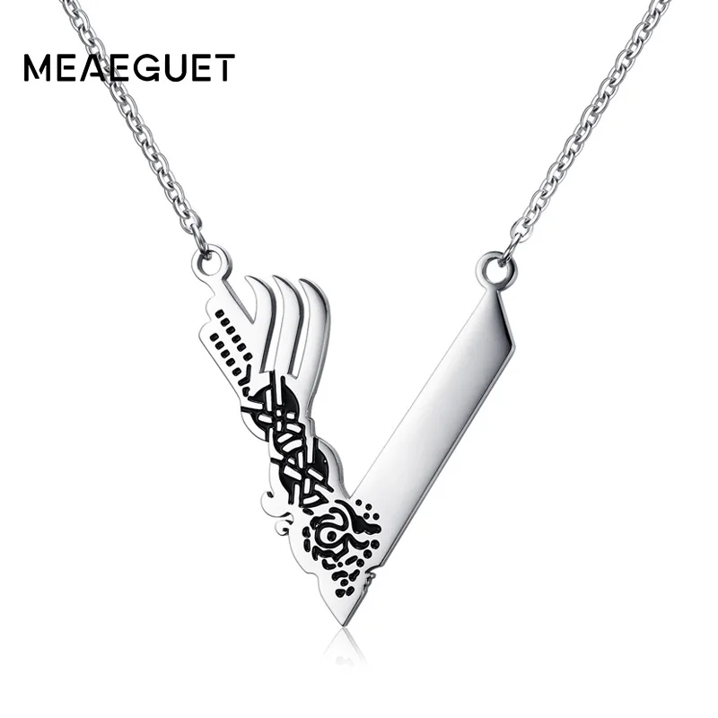 

Meaeguet Nodic Viking Icon Chokers Necklaces V Shape Ragnar Lodbrok Pendant Stainless Steel Jewelry For Men