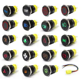 

12V 19mm LED Indicator Light Lamp Dash Panel Warning Light Metal Push Button Switch Momentary Latching on off for car yacht ship