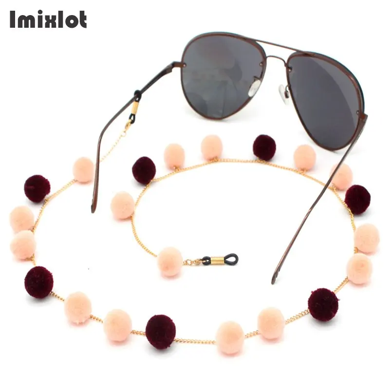 

Dark Red/ Pink Pompon Ball Eyeglass Chain Sunglasses Lanyard Strap Necklace Reading Glasses Chain Eyewears Cord Holder