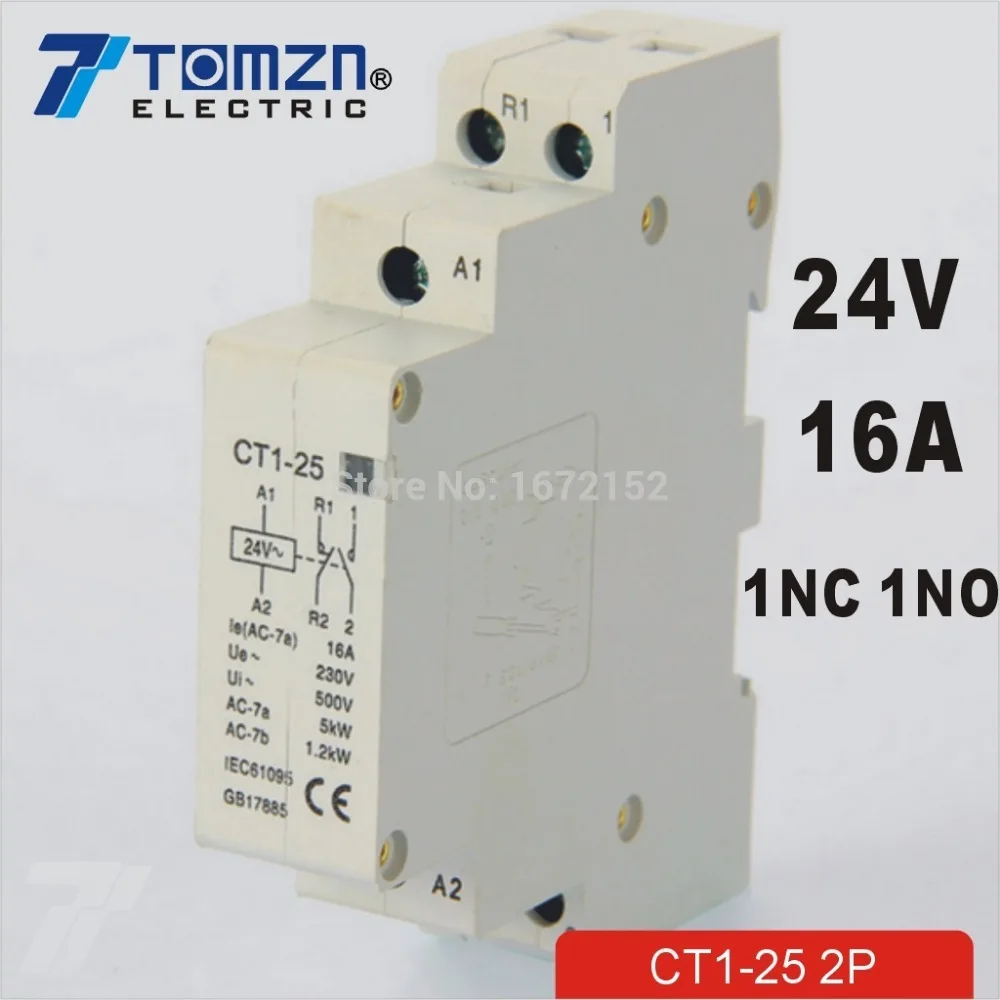 

CT1 2P 16A 24V 50/60HZ Din rail Household ac Modular contactor 1NO 1NC