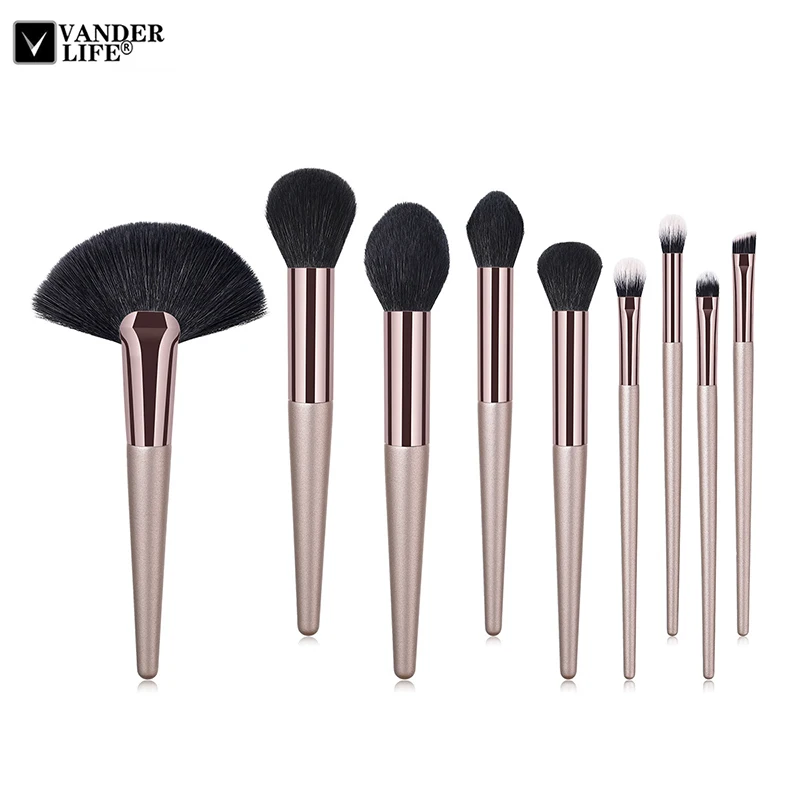 

Vanderlife Premium 9 Pcs Makeup Brushes Set Synthetic Foundation Powder Concealers Eye Shadows Makeup Brush Set Tools