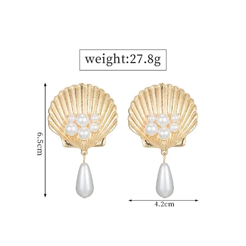 

Elegant Scallop Seashell Pearl Dangle Drop Earrings Beach Fashion Jewelry