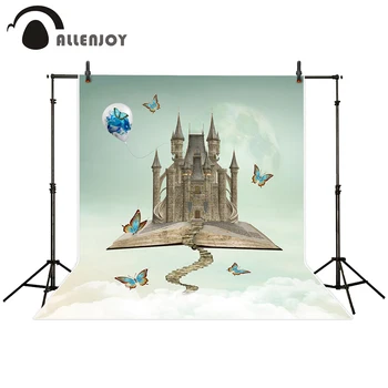 

Allenjoy photography backdrop Sky castle book ladders cloud beautiful balloon butterfly background for photo studio fotografica