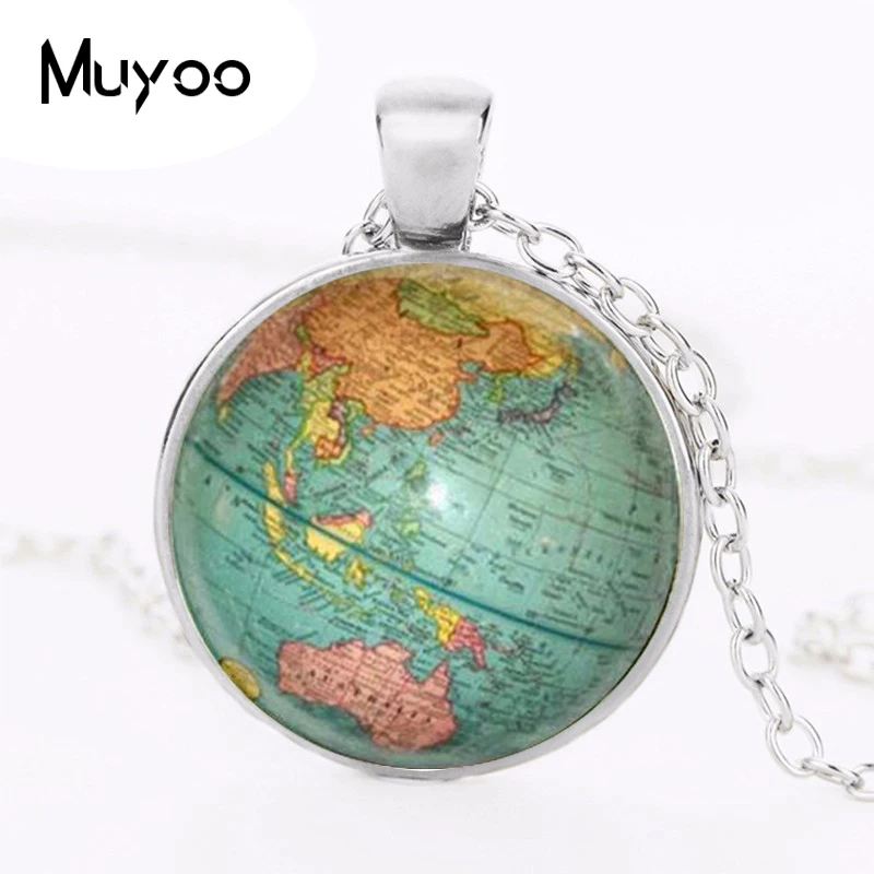 Hot glass dome jewelry Vintage Globe Necklace Earth World Map