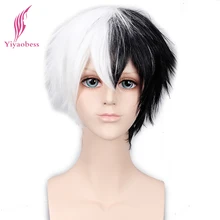 Yiyaobess 6 дюймов Синтетические волосы monokuma половина белый черный парик Синтетические чёлки волос Косплэй для мужчин