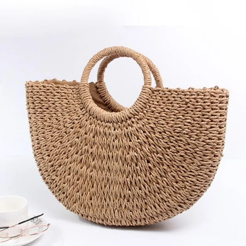 New 2019 Summer Women Handbags Beach Bag Hand Woven Straw Female shoulder Bags Ladie Casual Tote ...