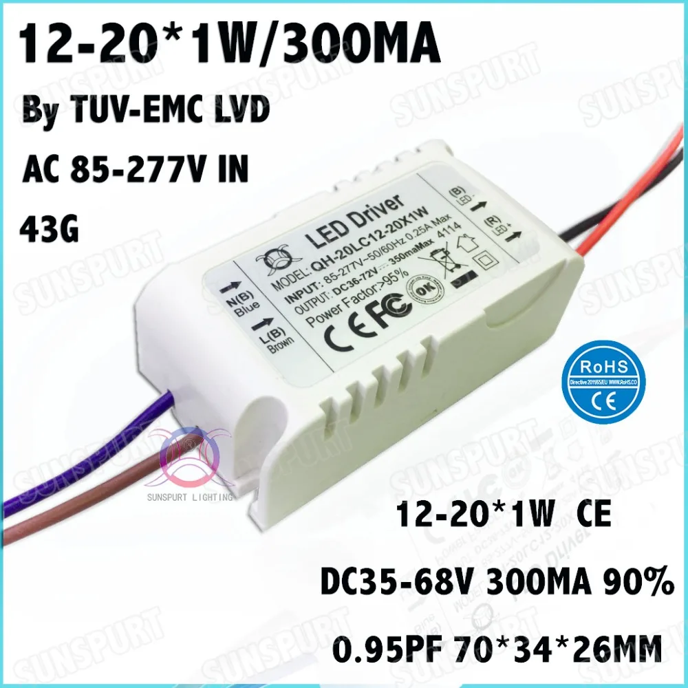 

5 Pcs By TUV-CE Box 20W AC85-277V LED Driver 12-20Cx1W 300mA DC35-68V Constant Current LED Power For Ceiling Lamp Free Shipping