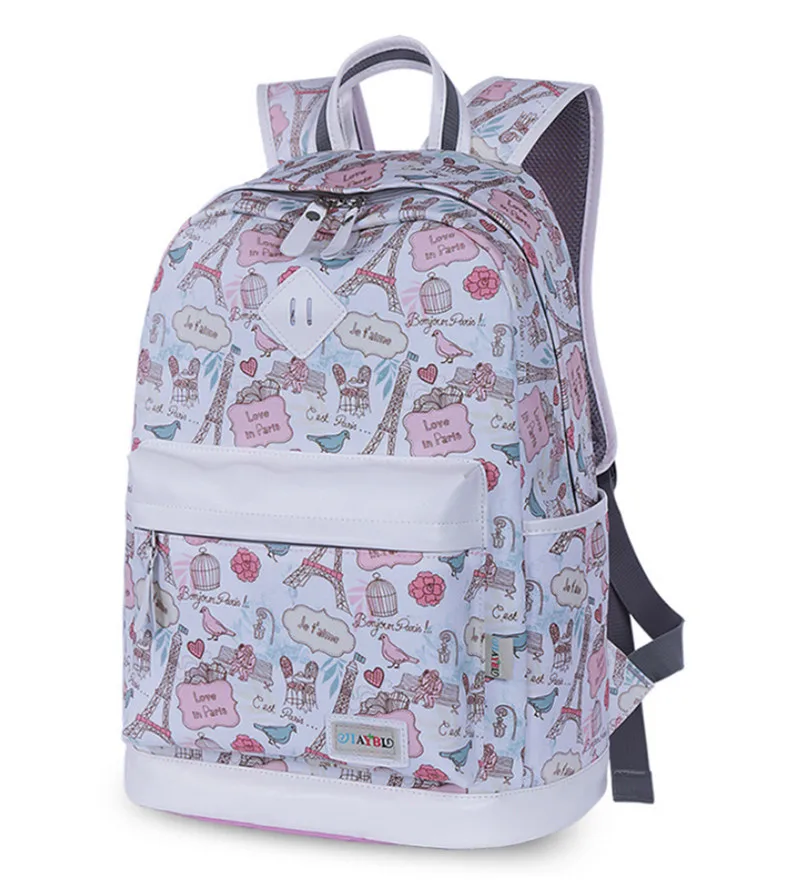 Модный подростковый женский холщовый рюкзак высокого качества Эйфелева башня с цветами печать повседневная школьная сумка для девочек mochila