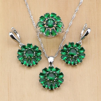 

Natural Green Cubic Zirconia White CZ 925 Sterling Silver Jewelry Set For Women Wedding Earrings/Pendant/Necklace/Rings