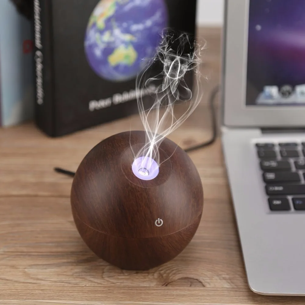 

130ml Aroma Diffuser Portable Wood Cool Mist Aroma Diffuser USB Ultrasonic Air Humidifier With LED Color Changing