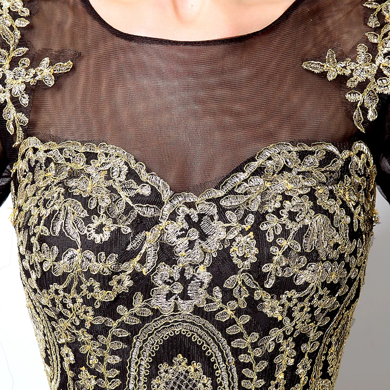 Muslim Evening Dresses Long 2018 High Quality Gold Appliques Mermaid Mother of the Bride Dress African Formal Party Gowns XU040