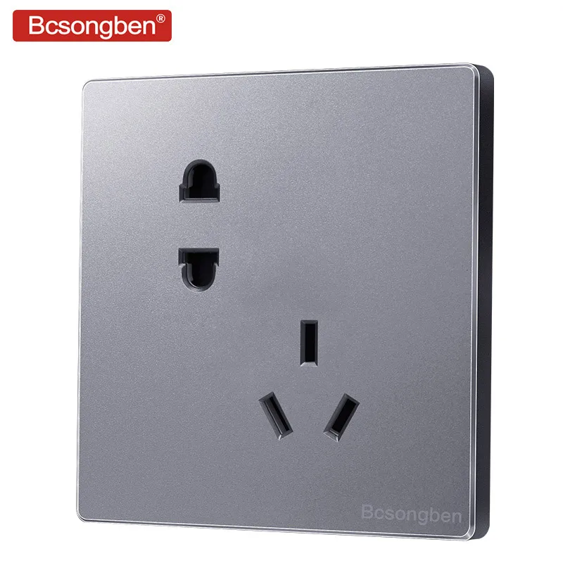 

Bcsongben five holes power plug pop socket 10A wall Silver gray Nordic simple style two three holes socket AC 220V J2-CW5K
