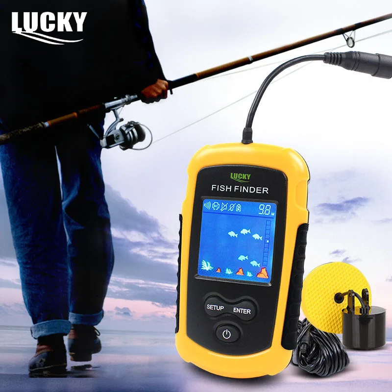LUCKY Brand Wired Fish Finder Alarm Portable Depth Sounder with LCD