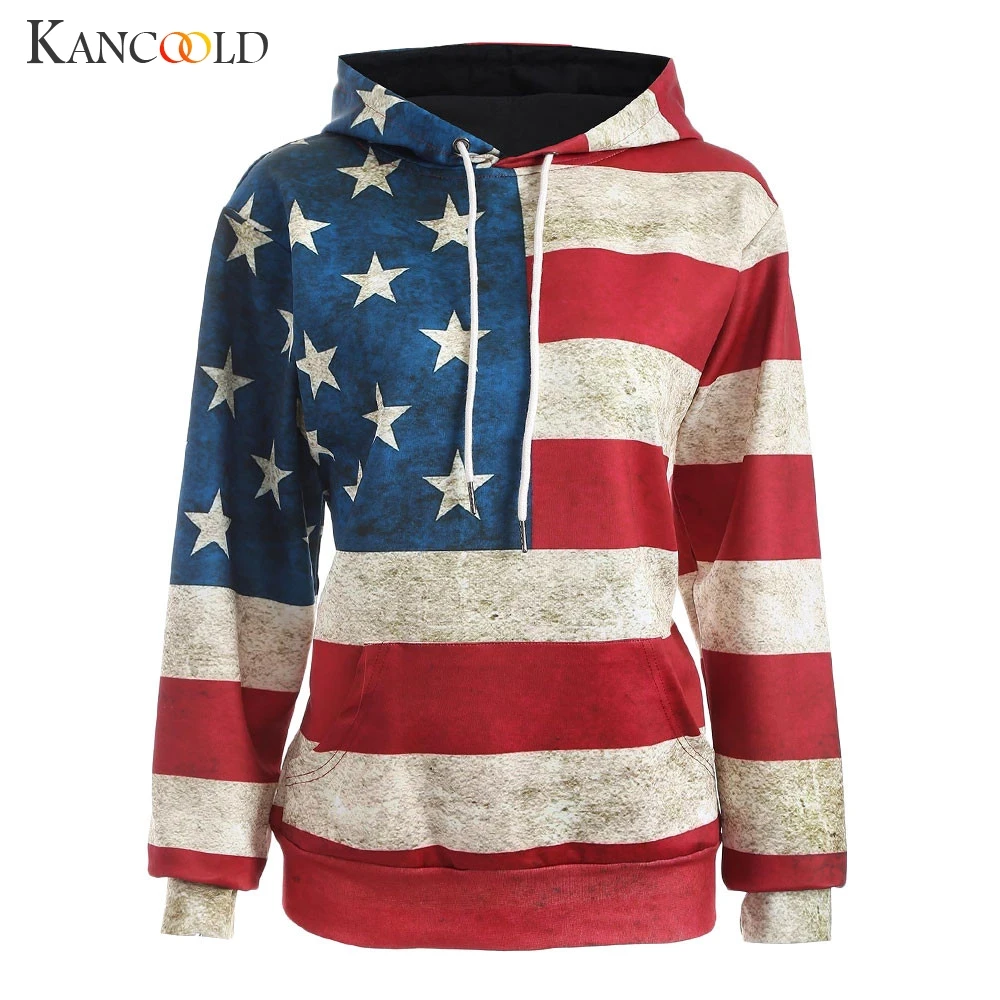 

KANCOOLD Sweatshirts American flag 3D digital printing Hoodies Streetwear O-Neck full hoodies coat women big size dec1