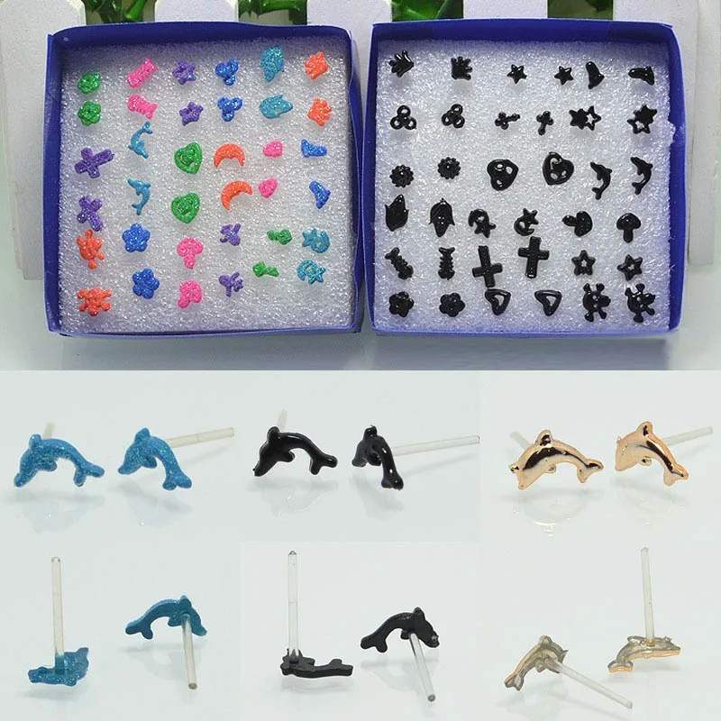 

18 Pairs/Set Earrings Studs Pin Jewellery Heart Cross Dolphin Star Moon LXH