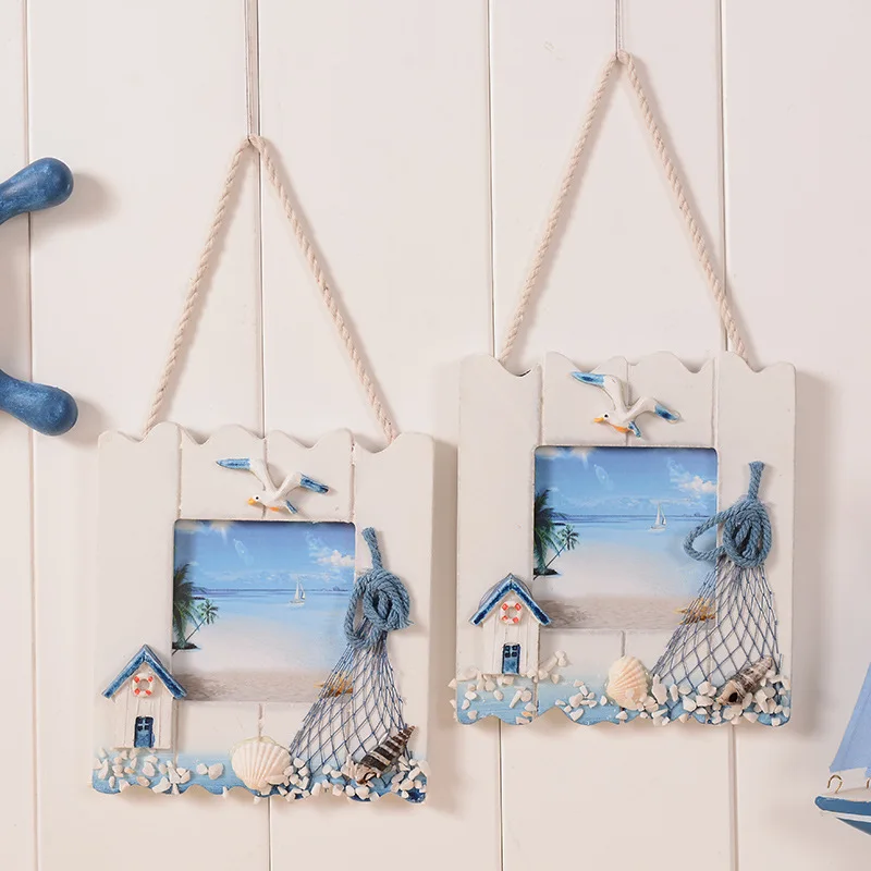 

New Hanging Ornaments Mediterranean Frame Wooden Wall Hanging Frame Photo Frame Picture For Home Decor