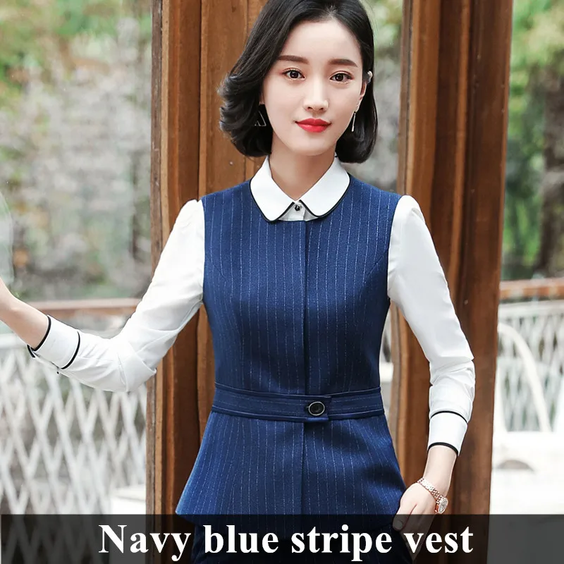 Профессиональный женский жилет, новинка весны, деловой Тонкий жилет, униформа для офисных дам размера плюс, одежда для работы, темно-синий, черный - Цвет: Blue stripe vest