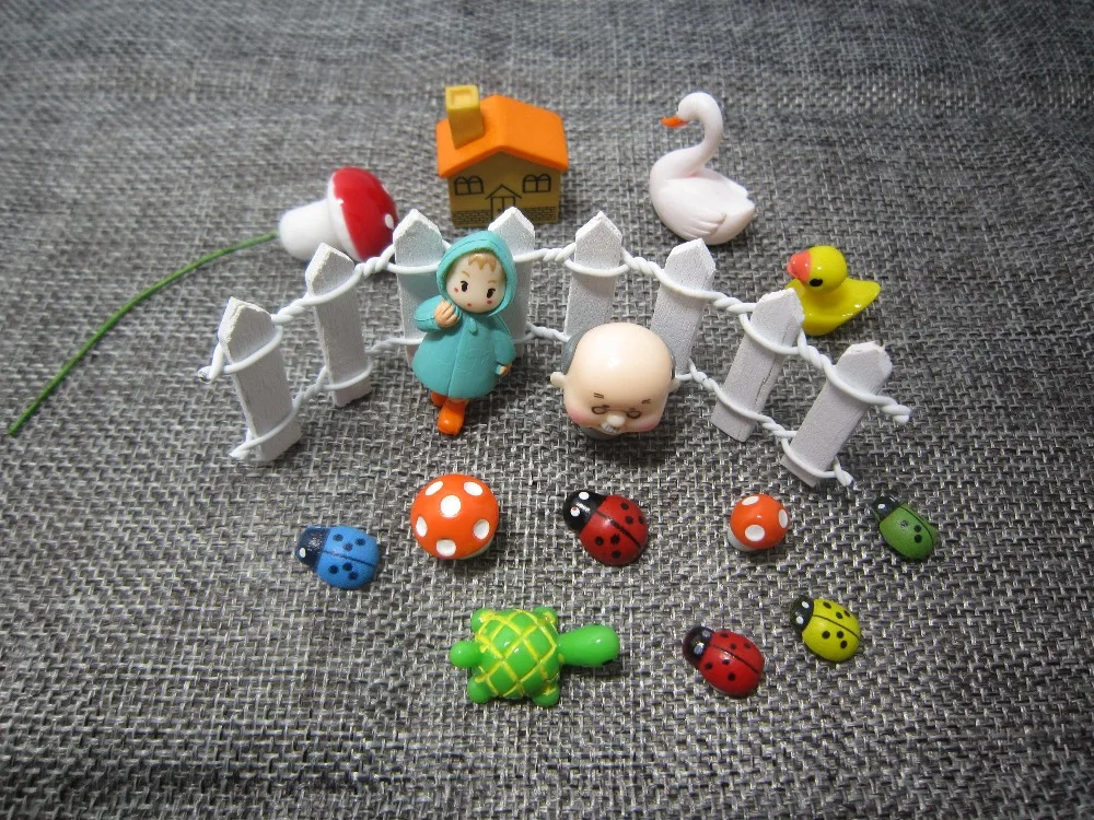 15 pieces old men mushroom girl duck turtle resin crafts fairy garden miniatures gnome Micro landscape decor bonsai home decor
