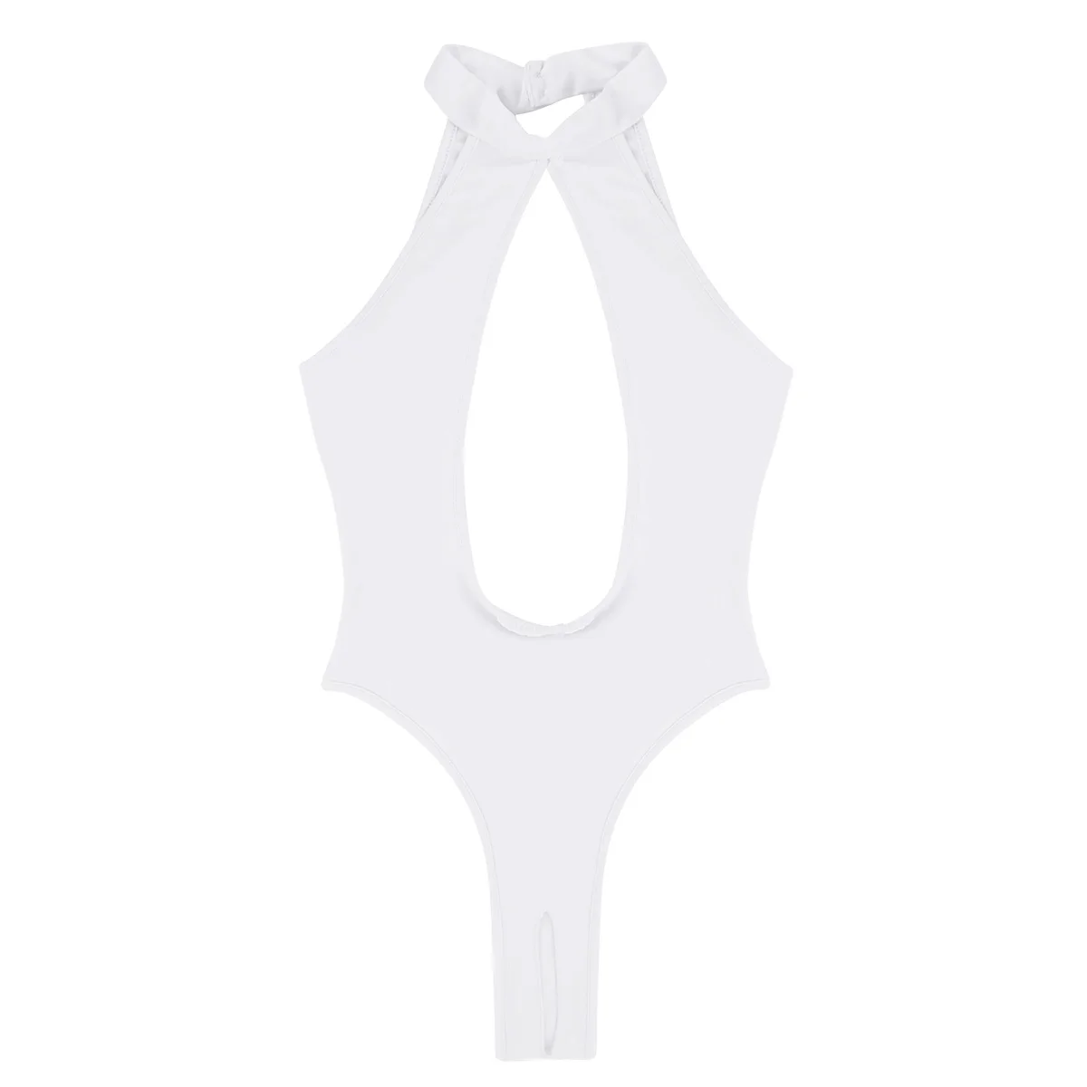 Women Bikini Thongs Sexy Swimsuit One Piece Sleeveless Swimwear Halter Neck Cutout Backless and Open Crotch Leotard Bodysuit