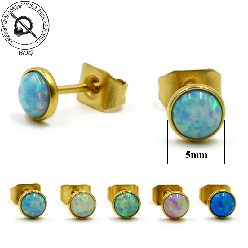 Por Opal Cartilage Jewelry Lots Bog New Fashion Gold Plate Opal Stone Ear Tragus Cartilage Piercing Body Jewelry Studex Stud