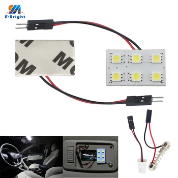 

YM E-Bright 100pcs White Panel Lights 6 SMD 5050 Chips LED Light Festoon Dome Bulb Lamp Reading Lamps T10 + Festoon Adapters