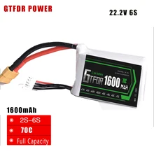 1PCS GTFDR 22.2V 1600mAh 6S 70C Lipo Battery XT60 Plug For RC Drone Models Helicopters Airplanes Cars FPV Drone Boat Batteria