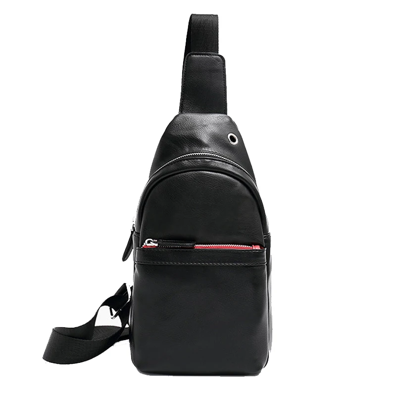 Alena Culian Fashion Men's Crossbody Bag With Earphone Hole Design Man PU Leather Black Chest Bag Men Single Shoulder Bag Newest