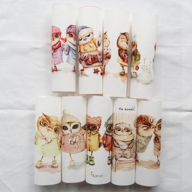 

15*15CM Love Each Other Owl Print Hand Dyed Cotton Linen Fabric Sewing DIY Patchwork Hand Embroidery Quilt Bags Tecido