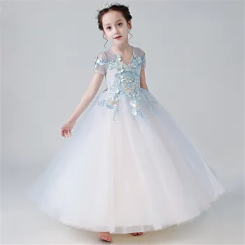 

2018 Summer New Elegant Children Baby Wedding Evening Party Events Flowers Prom Dress Birthday Party Costumes Children Clothing