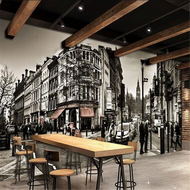 beibehang 3D stereoscopic large black and white street cafe restaurant