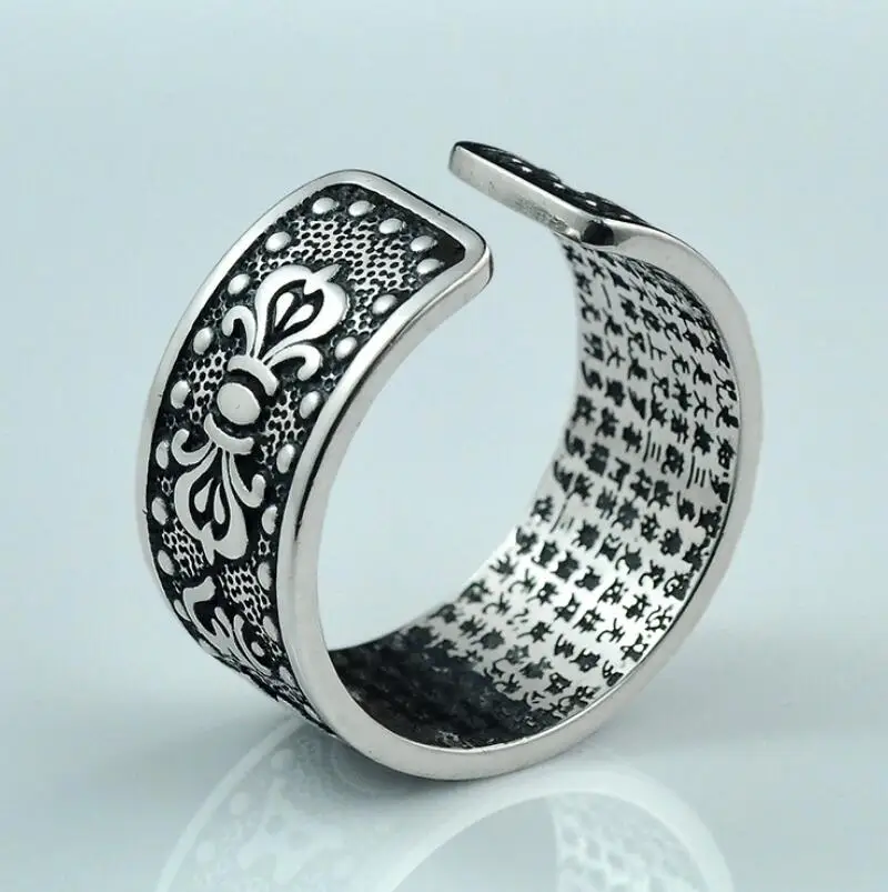 Мужские и женские кольца из тайского серебра 999 пробы с 6 мантрами|open ring|heart ringsilver