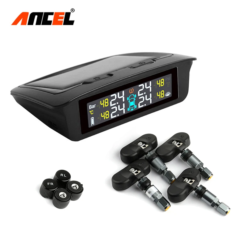 TPMS Sensor Tire Pressure Monitoring System Power Universal Wireless Real-time Displays 4 Tire Pressure Temperature Solar TPMS