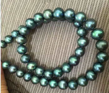 

18" AAA+ 9-10MM SOUTH SEA BLACK PEARL NECKLACE 925silver GOLD CLASP