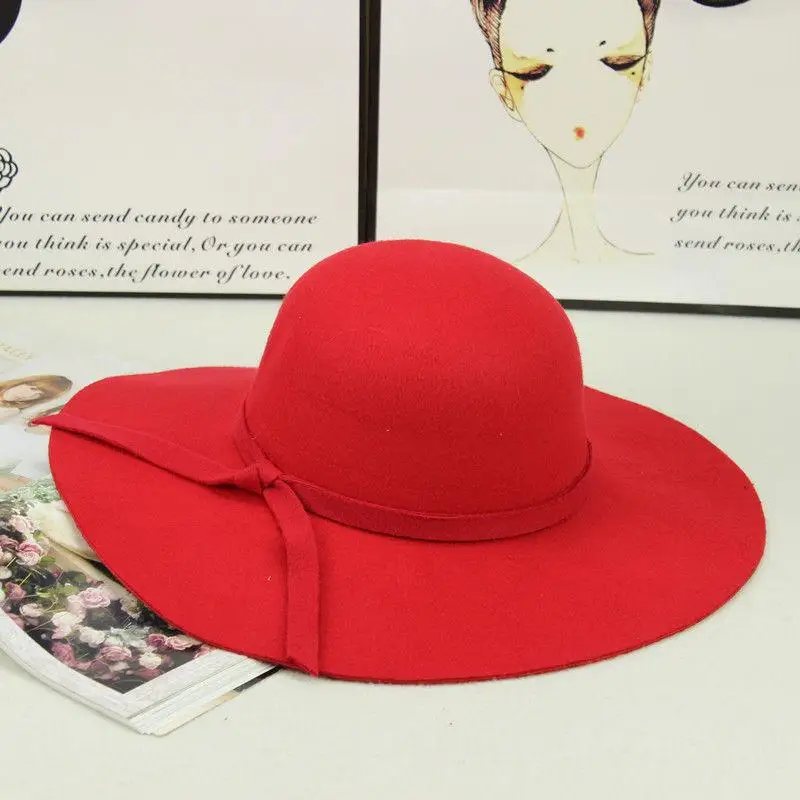 Акриловая одноцветная шляпа с большими полями, шляпа для путешествий, шляпа-федора, джаз, Панама, шляпы для женщин и девушек 06