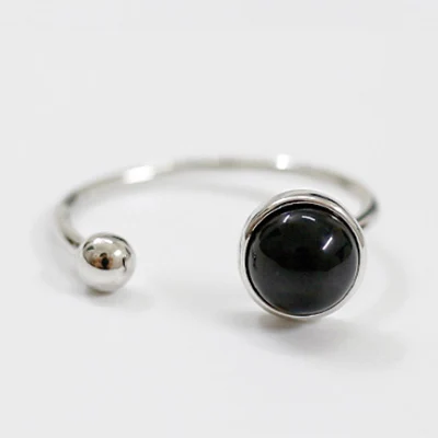 Black Agate Женские Модные кольца от F.I.N.S. Черное кольцо с геометрическим шариком. Серебряные кольца с камнем 925 пробы для женщин. Регулируемые кольца - Цвет основного камня: Black Agate